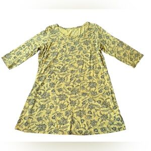 Pure Jill Gold Chic Earthy Floral Leafy Ballet Sleeve Tunic Shirt Top